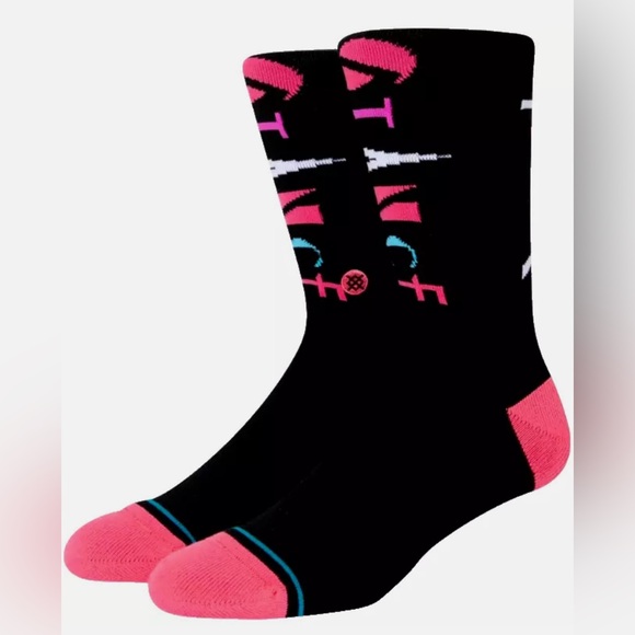Stance Dwyane Wade Collection Black Pink Crew Cotton Cushion Casual Socks - Picture 1 of 8
